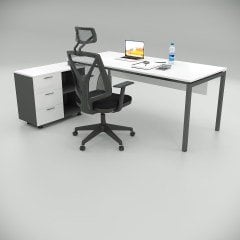 Akr Ofis Ear Çalışma Masası Beyaz (80cm Alt Etajerli)