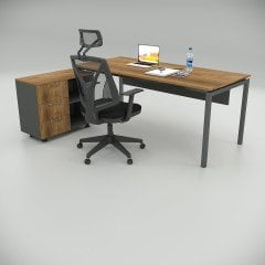 Akr Ofis Ear Çalışma Masası Ceviz (80cm Alt Etajerli)