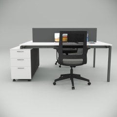 Akr Ofis  Ear İkili 140cm Alt Etajerli Çalışma Masası Workstation Beyaz