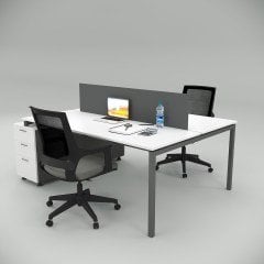 Akr Ofis  Ear İkili 140cm Alt Etajerli Çalışma Masası Workstation Beyaz