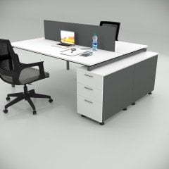 Akr Ofis  Ear İkili 140cm Alt Etajerli Çalışma Masası Workstation Beyaz