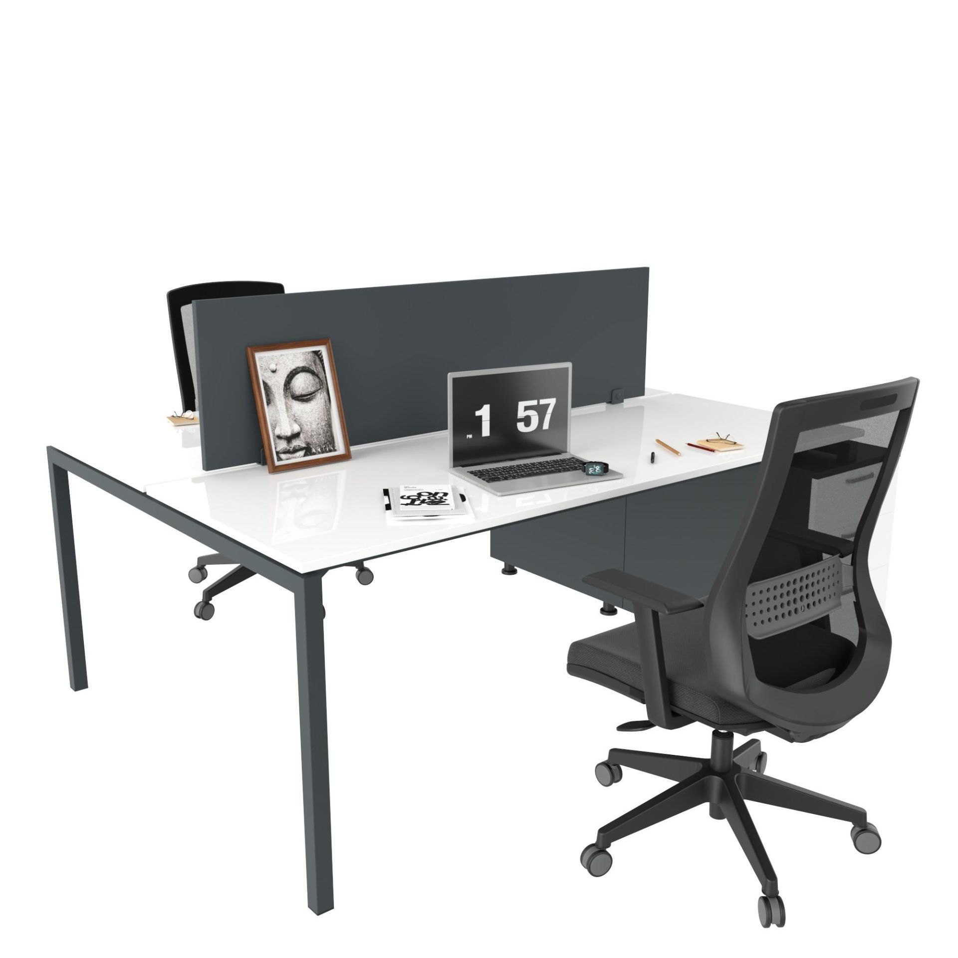 Akr Ofis Ear İkili 160cm Alt Etajerli Çalışma Masası Workstation