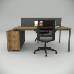 Akr Ofis  Ear İkili 140cm Alt Etajerli Çalışma Masası Workstation Ceviz