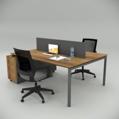 Akr Ofis  Ear İkili 140cm Alt Etajerli Çalışma Masası Workstation Ceviz