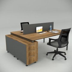 Akr Ofis  Ear İkili 140cm Alt Etajerli Çalışma Masası Workstation Ceviz
