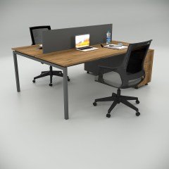 Akr Ofis  Ear İkili 140cm Alt Etajerli Çalışma Masası Workstation Ceviz