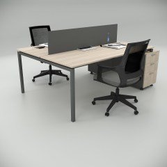 Akr Ofis  Ear İkili 140cm Alt Etajerli Çalışma Masası Workstation Meşe