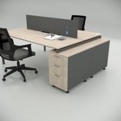 Akr Ofis  Ear İkili 140cm Alt Etajerli Çalışma Masası Workstation Meşe