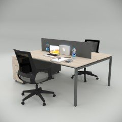Akr Ofis  Ear İkili 140cm Alt Etajerli Çalışma Masası Workstation Meşe