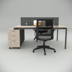Akr Ofis  Ear İkili 140cm Alt Etajerli Çalışma Masası Workstation Meşe