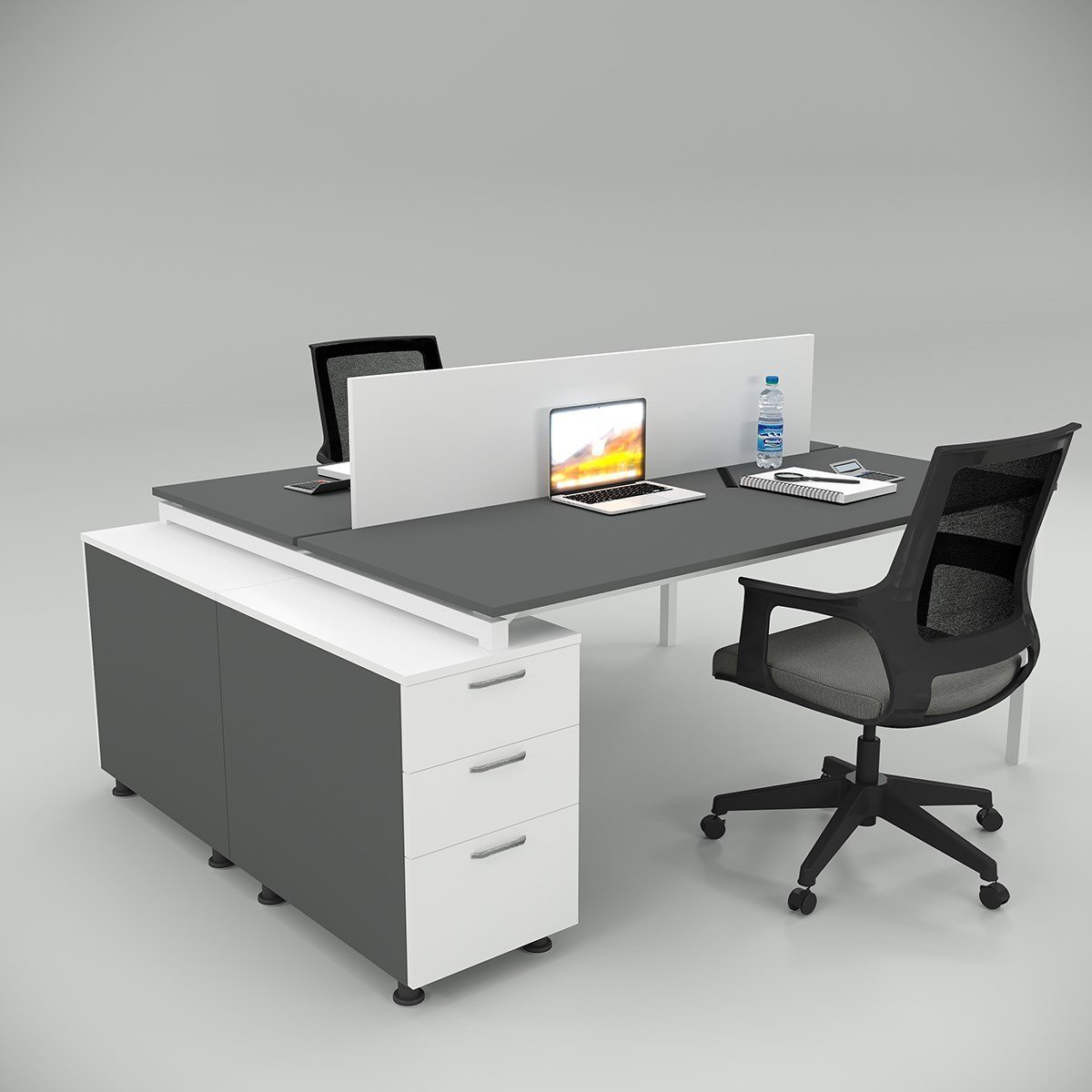 Akr Ofis  Ear İkili 140cm Alt Etajerli Çalışma Masası Workstation Antrasit
