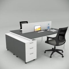 Akr Ofis  Ear İkili 140cm Alt Etajerli Çalışma Masası Workstation Antrasit