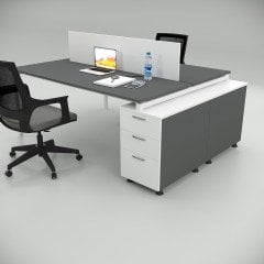 Akr Ofis  Ear İkili 140cm Alt Etajerli Çalışma Masası Workstation Antrasit