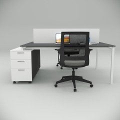 Akr Ofis  Ear İkili 140cm Alt Etajerli Çalışma Masası Workstation Antrasit