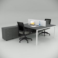 Akr Ofis  Ear İkili 320 Cm Alt Etajerli Çalışma Masası Workstation Antrasit