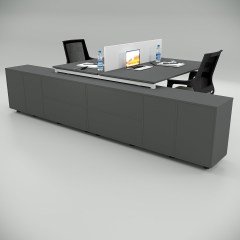 Akr Ofis  Ear İkili 320 Cm Alt Etajerli Çalışma Masası Workstation Antrasit