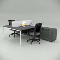 Akr Ofis  Ear İkili 320 Cm Alt Etajerli Çalışma Masası Workstation Antrasit