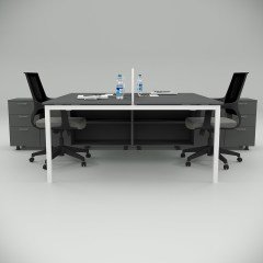 Akr Ofis  Ear İkili 320 Cm Alt Etajerli Çalışma Masası Workstation Antrasit