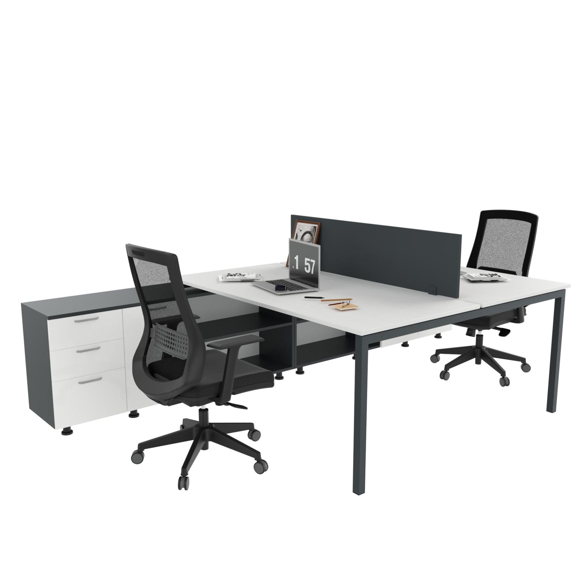 Akr Ofis Ear İkili 320 Cm Alt Etajerli Çalışma Masası Workstation