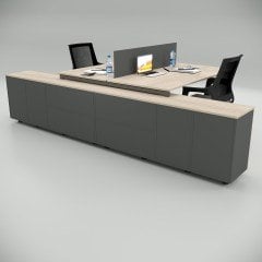 Akr Ofis  Ear İkili 320 Cm Alt Etajerli Çalışma Masası Workstation Meşe