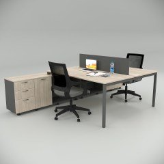 Akr Ofis  Ear İkili 320 Cm Alt Etajerli Çalışma Masası Workstation Meşe