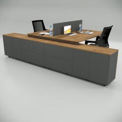 Akr Ofis  Ear İkili 320 Cm Alt Etajerli Çalışma Masası Workstation Ceviz