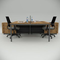 Akr Ofis  Ear İkili 320 Cm Alt Etajerli Çalışma Masası Workstation Ceviz
