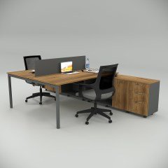 Akr Ofis  Ear İkili 320 Cm Alt Etajerli Çalışma Masası Workstation Ceviz