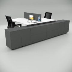 Akr Ofis  Ear İkili 320 Cm Alt Etajerli Çalışma Masası Workstation Beyaz
