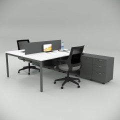 Akr Ofis  Ear İkili 320 Cm Alt Etajerli Çalışma Masası Workstation Beyaz