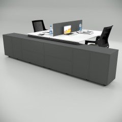 Akr Ofis  Ear İkili 320 Cm Alt Etajerli Çalışma Masası Workstation Beyaz