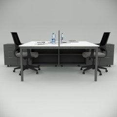 Akr Ofis  Ear İkili 320 Cm Alt Etajerli Çalışma Masası Workstation Beyaz