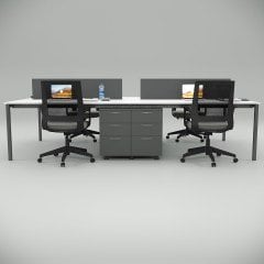 Akr Ofis  Ear Dörtlü Workstation Etajerli Beyaz