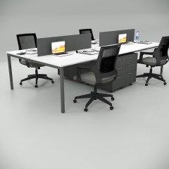 Akr Ofis  Ear Dörtlü Workstation Etajerli Beyaz