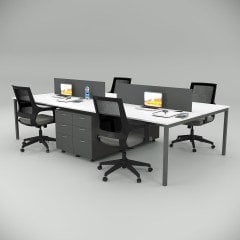 Akr Ofis  Ear Dörtlü Workstation Etajerli Beyaz