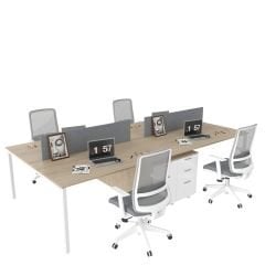 Akr Ofis  Ear Dörtlü Workstation Etajerli