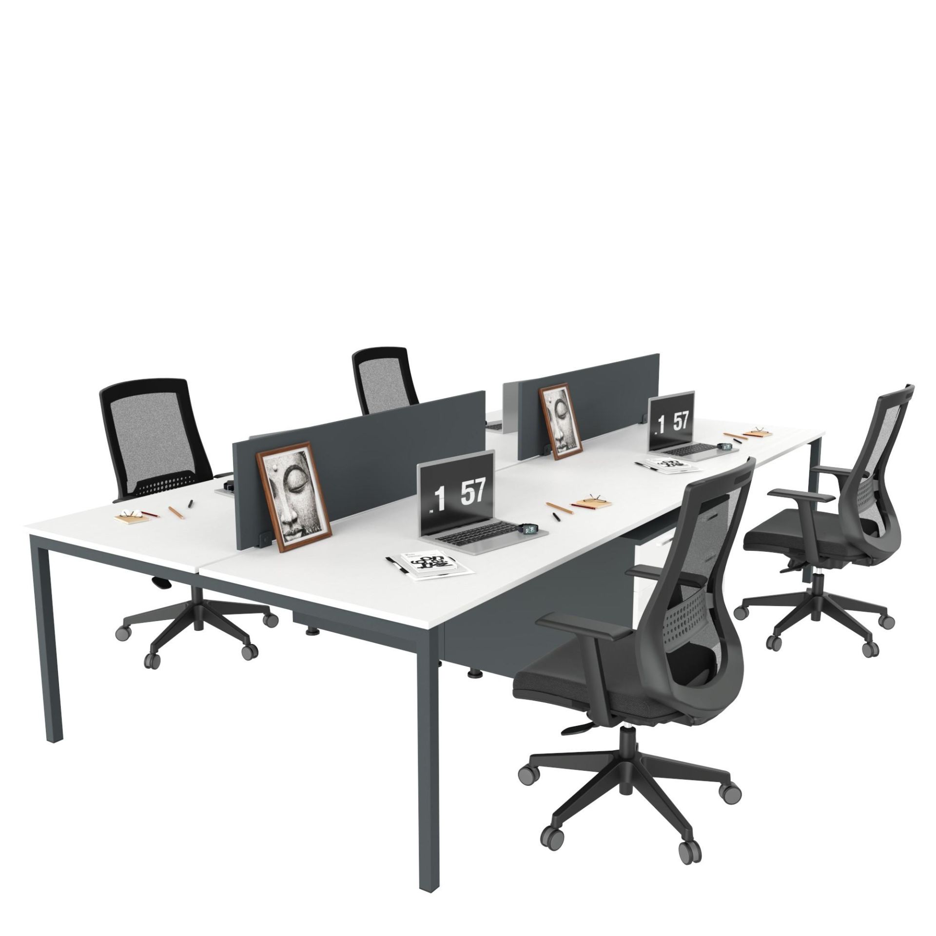 Akr Ofis  Ear Dörtlü Workstation Etajerli