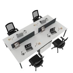 Akr Ofis  Ear Dörtlü Workstation Etajerli