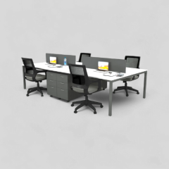 Akr Ofis  Ear Dörtlü Workstation Etajerli