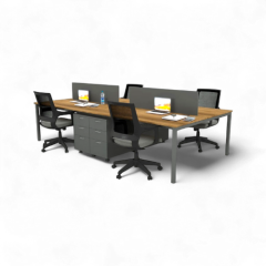 Akr Ofis  Ear Dörtlü Workstation Etajerli