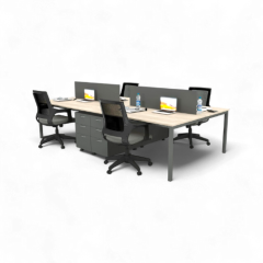 Akr Ofis  Ear Dörtlü Workstation Etajerli