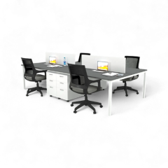 Akr Ofis  Ear Dörtlü Workstation Etajerli