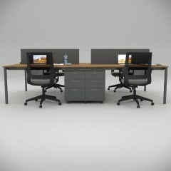 Akr Ofis  Ear Dörtlü Workstation Etajerli Ceviz
