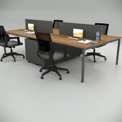 Akr Ofis  Ear Dörtlü Workstation Etajerli Ceviz