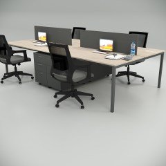 Akr Ofis  Ear Dörtlü Workstation Etajerli Meşe