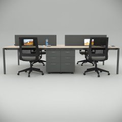 Akr Ofis  Ear Dörtlü Workstation Etajerli Meşe