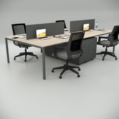Akr Ofis  Ear Dörtlü Workstation Etajerli Meşe