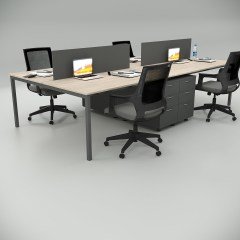 Akr Ofis  Ear Dörtlü Workstation Etajerli Meşe