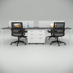 Akr Ofis  Ear Dörtlü Workstation Etajerli Antrasit