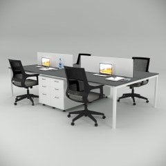 Akr Ofis  Ear Dörtlü Workstation Etajerli Antrasit